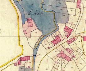 Le site du moulin. Cadastre de 1834 - Archives Départementales des Ardennes.