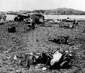 米軍に占領された読谷村飛行場に胴体着陸を強行し、７機の米軍機を破壊、２０機に損害をあたえて射殺された日本軍の兵隊。読谷村にはその慰霊碑がある