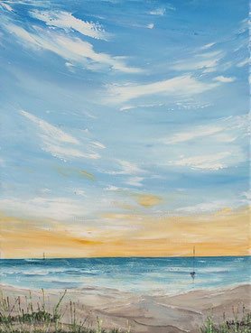 tableau-ocean-jaune-bleu-coucher-du-soleil-voilier-cote-sauvage-royan-peinture-marine-paysage-charente-maritime-decoration-chambre-salon-idee-artiste-peintre-audrey-chal-royan-ronce-les-bains-charente-maritime