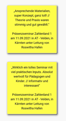 29.09.2021: Rückmeldungen vom Seminar Zahlenland 1, das erstmalig in Kärnten stattgefunden hat.