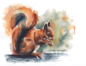 niedliches Eichhörnchen - Aquarellmalerei - Originalkunstwerk