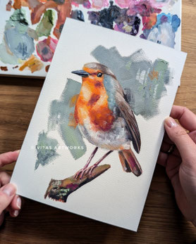Rotkehlchen gemalt mit Ölfarben