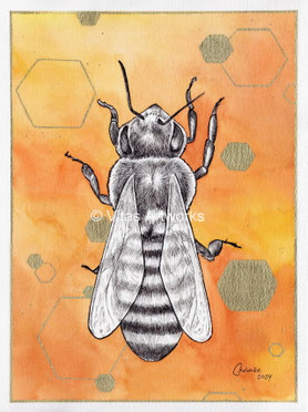 Bienen Portrait - gemalt mit Aquarell und Tinte - Original