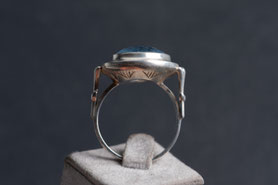 Art Deco Vintage Ring mit blauem Stein, 835 Silber, mit 999 Feinsilber plattiert, Ringgröße 56, mishmish, Vintage Ring, München 