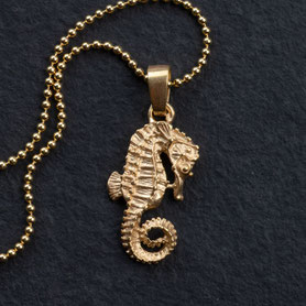 Kugelkette mit Vintage Anhänger Seepferdchen, Silber mit 18k Gelbgold plattiert (20 Milliem), nachhaltiger Schmuck, maritimer Schmuck, München, Unikate, fairer Schmuck, individueller Schmuck, mishmish, shop local, Geschenk