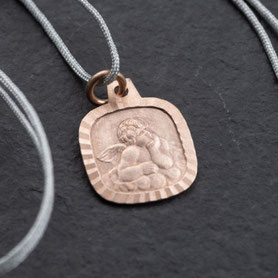 Vintage Anhänger Schutzengel, 925 Silber mit 18k roségold plattiert, Fadenkettchen bis 80cm, mishmish Unikatschmuck