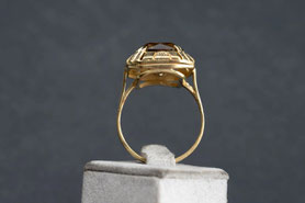 Vintage Ring Rauchquarz, facettiert, 50er Jahre Ring, 925 Silber mit Gelbgold plattiert, Vintage Schmuck, fairer Schmuck, nachhaltiger Schmuck, Unikatschmuck, Schmuck aus Deutschland, mishmish Schmuck
