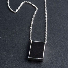 Vintage Collier Erbskette mit Palisander, geometrisch, Modernist, Vintage Kette Silber, nachhaltiger Schmuck, Vintage Schmuck