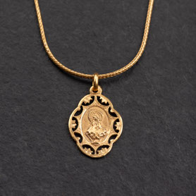 Fuchsschwanzkette mit Vintage Marienanhänger, Silber mit 18k Gelbgold plattiert (20 Milliem), nachhaltiger Schmuck, Vintage Schmuck, upcycling Schmuck, München, Unikate, fairer Schmuck, individueller Schmuck, mishmish, shop local, Geschenk Geburtstag