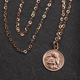 Gliederkette, Anhänger Schutzengel, Kette für Schutz, Geschenk Taufe, Kommunion, Silber, Kette Roségold, Rotgold, Vintage Schmuck refurbished, nachhaltiger Schmuck, Unikatschmuck, Geschenk Jahrestag, Geschenk Geburtstag, mishmish Schmuck München
