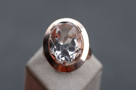 Cocktailring, großer Bergkristall, Silber, mit 18k Roségold plattiert (20 Milliém), Ringgröße 54, verstellbare Größe, Vintage Ring, mishmish Unikatschmuck, Ring Rotgold, Schmuck lokal München, Vintage Schmuck, nachhaltiger Schmuck, upcycling, refurbished