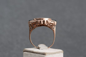 vintage ring mit Onyx Cabochon, Markasiten, 925 silber mit 18k rosegold plattiert, Gr. 58, mishmish Unikatschmuck, Einzelstück