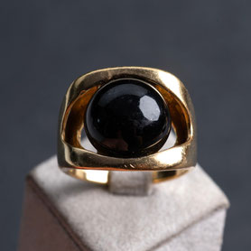 Vintage Ring mit Onyx Kugel, 835 Silber mit 18k Gelbgold plattiert, mishmish Unikatschmuck