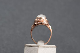 Giftring, Vintage Ring Mondstein, Cabochon, Ring mit Geheimfach, Silber mit Roségold plattiert, Rotgold, antiker Ring Regenbogen Mondstein, mishmish
