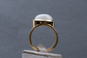 Vintage Ring Regenbogen Mondstein, 925 Silber mit Gelbgold plattiert, Cabochon, Statement ring mishmish