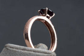 Vintage Ring mit Amethyst, 925 Silber, mit 18k Roségold plattiert (20 Milliém), Ringgröße 54, Solitär Ring, lila Stein, violett