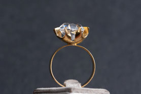 Vintage Ring mit Bergkristall, Solitär, Gelbgold, silber, Vintage Schmuck, fairer Schmuck, nachhaltiger Schmuck, Unikatschmuck, Schmuck aus Deutschland