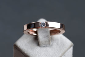 Vintage Ring mit Zirkonia Solitär, 925 Silber, mit 18k Roségold plattiert (20 Milliém), Ringgröße 53,5, mishmish Unikatschmuck, Ring Rotgold, Schmuck lokal München, nachhaltiger Schmuck, Schmuck upcycling, refurbished