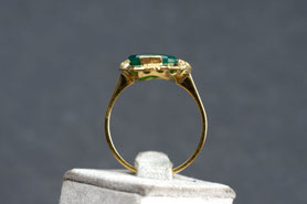 Vintage Art Deco Ring, Achat grün, Platte poliert, Gelbgold, silber, fairer Schmuck, nachhaltig