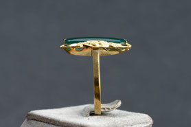 Vintage Art Deco Ring, Achat grün, Platte poliert, Gelbgold, silber, fairer Schmuck, nachhaltig