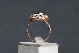 Vintage Ring Rauchquarz, großer Cabochon, 835 Silber, mit 18k Roségold plattiert (20 Milliém), Ringgröße 53,5, Art Deco, mishmish Unikatschmuck, Ring Rotgold, Schmuck lokal München, Vintage Schmuck, nachhaltig, upcycling, refurbished