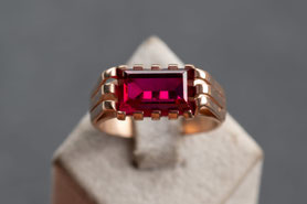 Art Deco Vintage Ring mit synthetischem Rubin, 835 Silber, mit 18k Roségold plattiert (20 Milliém), Ringgröße 53,5, mishmish Unikatschmuck, Ring Rotgold, Schmuck lokal München