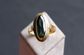 50er Jahre Ring, Spinell, grün, Gelbgold, Silberschmiedearbeit, Frau Geschenk, silber, Vintage Schmuck