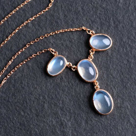 Vintage Collier mit Mondstein Cabochons, komplett aufgearbeitet, 925 Silber mit 18k roségold plattiert, refurbished, mishmish Unikatschmuck