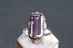 Art Deco Ring mit rosa Stein, Smaragdschliff, Statement ring, 835 Silber, Ringgröße 61, Vintage ring, Einzelstück, mishmish 