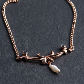 Vintage Collier mit Saphiren und Barockperle, 835 Silber mit 18k rosegold plattiert, mishmish Unikatschmuck