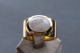 Vintage Ring Regenbogen Mondstein, 925 Silber mit Gelbgold plattiert, Cabochon, Statement ring mishmish
