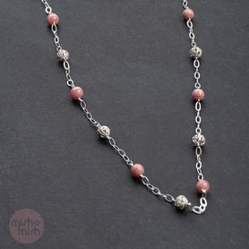 Kette Rodochrosit Silber, Kette mit Kugeln, lange Blusenkette, Pulloverkette, nachhaltiger Schmuck, Vintage Schmuck, Silberschmuck, individueller Schmuck Silber, Unikatschmuck, Schmuck lokal München, Kette Silber, mishmish 