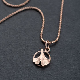 Vintage Anhänger Gingkoblatt, Himbeerkette, Popcornkette, Silber mit 18k Rosegold plattiert, mishmish Unikatschmuck, Vintage überarbeitet, refurbished Schmuck