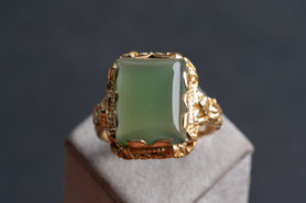 40er Jahre Vintage Ring mit grünem Cabochon, 800 Silber neu plattiert mit 18k Gold, Cocktailring, Statement Ring, Geschenk, nachhaltig