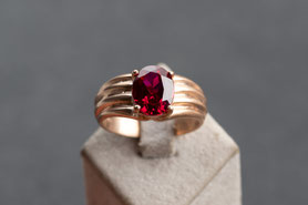 vintage Ring, 80er Jahre, roter Schmuckstein, 925 silber mit 18k rosegold plattiert, Gr. 58, mishmish Unikatschmuck, Einzelstück