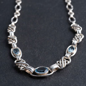 Vintage Collier mit hellbauen Glassteinen, 50er Jahre, AD Pforzheim, Vintage Kette Silber, nachhaltiger Schmuck, Vintage Schmuck