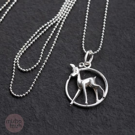 zarte Kette Reh, Bambi, Rehlein, Länge verstellbar, bis 44cm, Disney Reh, 60er Jahre, silber, Feinsilber, Glaskugeln blau, facettiert, nachhaltiger Schmuck, Vintage Schmuck, individueller Schmuck Silber, Unikatschmuck, Schmuck lokal München