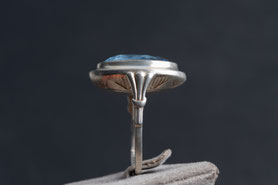 Art Deco Vintage Ring mit blauem Stein, 835 Silber, mit 999 Feinsilber plattiert, Ringgröße 56, mishmish, Vintage Ring, München 