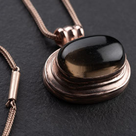 Vintage Anhänger mit großem Rauchquarz Cabochon, Fuchsschwanzkette, Barell Verschluss, komplett aufgearbeitet, 925 silber mit 18k Rosegold plattiert, individueller Schmuck, refurbished Schmuck, mishmish Unikatschmuck