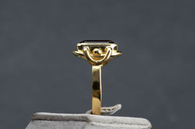Vintage Ring mit Rauchquarz, Smaragdschliff, Solitär, Gelbgold, silber, Vintage Schmuck, fairer Schmuck, nachhaltiger Schmuck, Unikatschmuck, Schmuck aus Deutschland