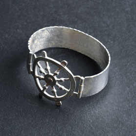 Vintage Armspange mit Steuerrad, 835 Silber, Einzelanfertigung, 60er bis 70er Jahre, refurbished