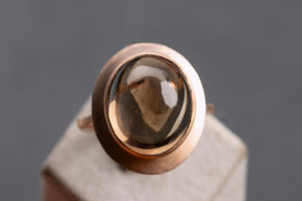 Vintage Ring Rauchquarz, großer Cabochon, 835 Silber, mit 18k Roségold plattiert (20 Milliém), Ringgröße 53,5, Art Deco, mishmish Unikatschmuck, Ring Rotgold, Schmuck lokal München, Vintage Schmuck, nachhaltig, upcycling, refurbished