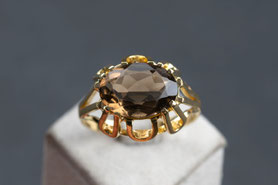 Art Deco Vintage Ring Rauchquarz, braun, facettiet, 40er Jahre Ring, 333 gold mit 18k Gelbgold plattiert, Vintage Schmuck, fairer Schmuck, nachhaltiger Schmuck, Unikatschmuck, Schmuck aus Deutschland, mishmish Schmuck