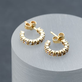 Vintage Ohrringe, Creolen mit Kristallen, komplett aufgearbeitet, 925 Silber mit 18k Gold plattiert, refurbished, mishmish Unikatschmuck