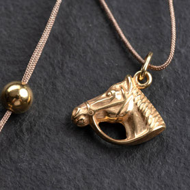 Vintage Anhänger Pferdekopf, komplett aufgearbeitet, 925 Silber mit 18k Gold plattiert, refurbished, mishmish Unikatschmuck, Fadenkettchen verstellbar bis 80cm