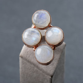 Vintage Ring mit Mondstein Cabochons, 925 silber mit 18k rosegold plattiert