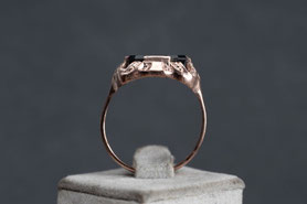 Vintage Ring Rauchquarz Platte, Rotgold, 40er Jahre Ring Gold, Silber mit rosegold plattiert, mishmish Unikatschmuck, Vintage Ring, Rotgold, 