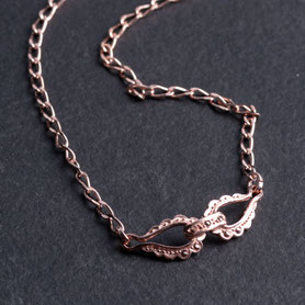 Collier, Flachpanzerkette und Mittelteil mit Markasiten, 835 Silber, Kette neu mit 18k Roségold plattiert (20 Milliém), Kettenlänge 43cm, Vintage Schmuck, antikes collier