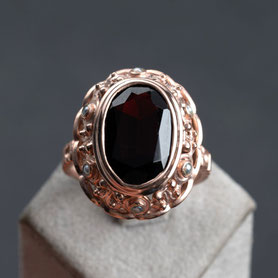 Vintage Ring mit Granat und Saatperlen, 835 Silber mit 18k rosegold plattiert, mishmish Unikatschmuck