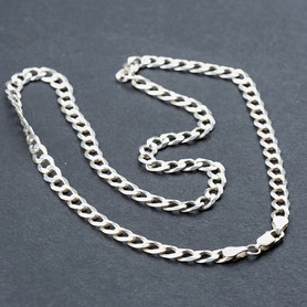  Unisex Panzerkette, Kette Männer, 6mm breit, 1mm dick, 925 Silber neu mit 999 Feinsilber plattiert, Kettenlänge 50cm, Vintage Schmuck München, mishmish